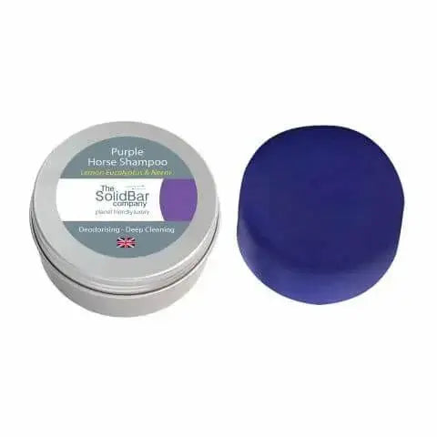 A large Purple horse shampoo and container - The Solid Bar Company