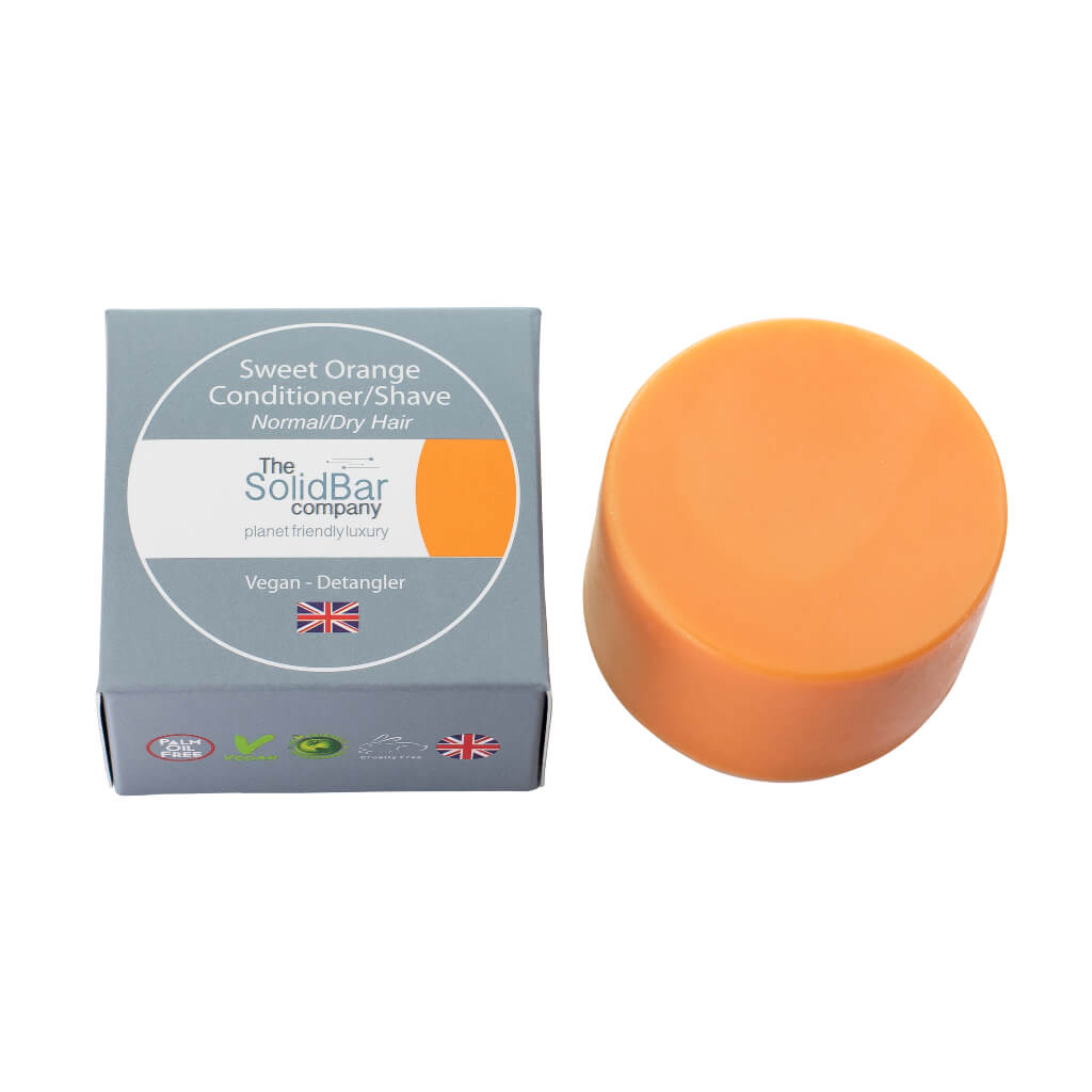 Vegan Orange Hair Conditioner bar from The Solid Bar Company normal dry with box
