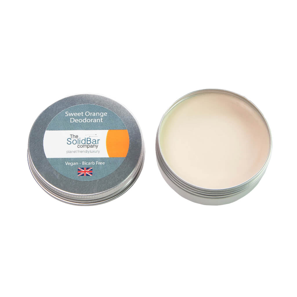 Sweet orange probiotic deodorant tin — vegan bicarb-free natural deodorant, recyclable tin, UK-made