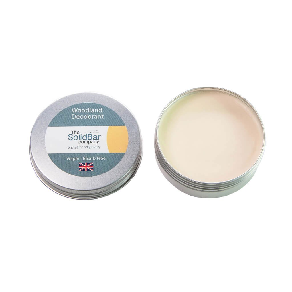 Woodland cedarwood and vetiver probiotic deodorant tin — plastic-free natural deodorant for sensitive skin, UK-made